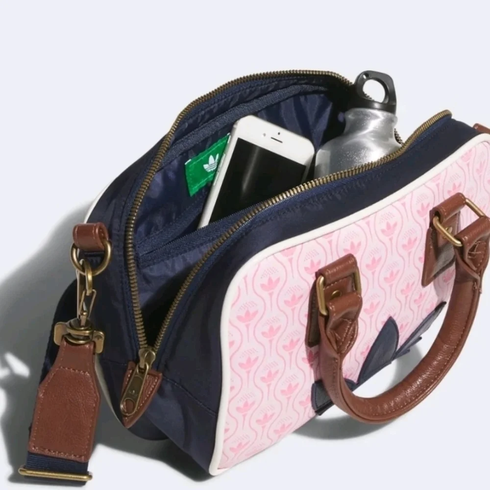 adidas Originals Pink Shoulder Bag with Brown Trim and Navy Trefoil JY9881 - Picture 4 of 7